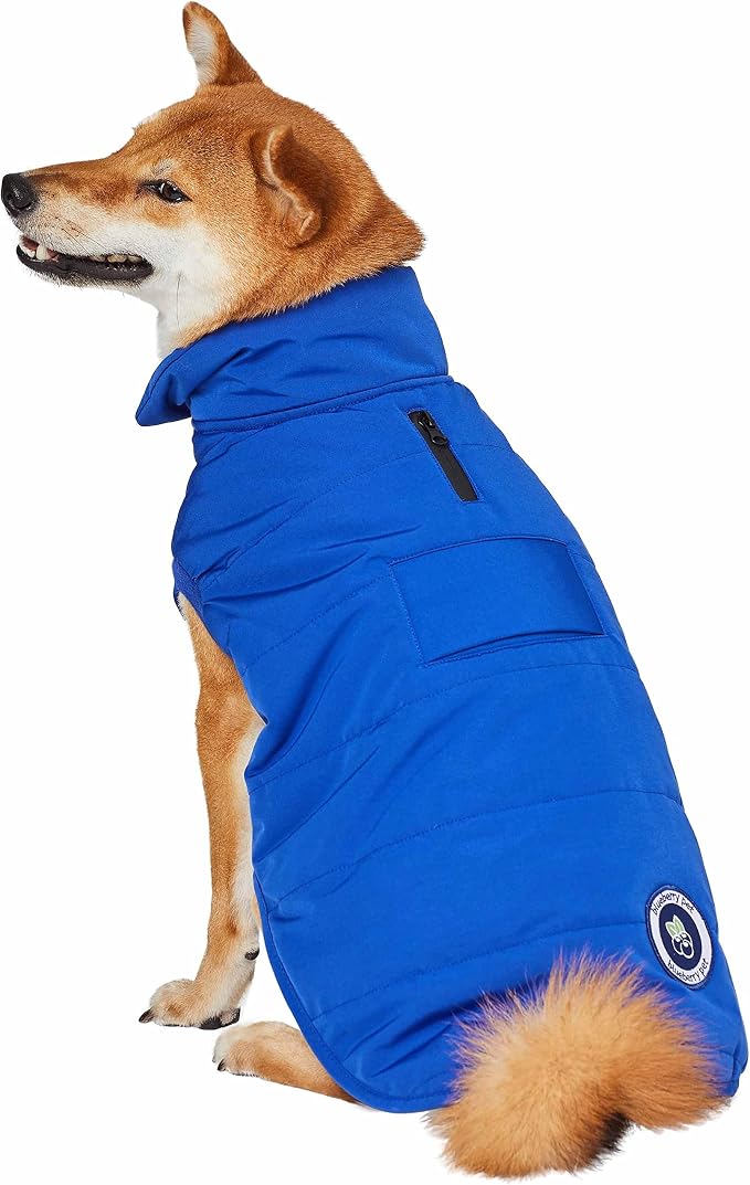 Blueberry Pet Waterproof Windproof Cozy Dog Puffer Jacket – Navy Turtleneck Winter Coat for Small & Medium Dogs, Easy-Closure Design