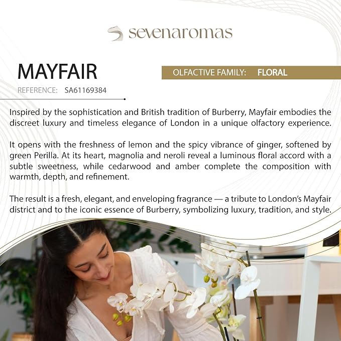 SevenAromas Mayfair | 45ml 1.5oz Hotel Scent Diffuser Oil | Floral | Peony, Vanilla & Magnolia | London-Inspired Luxury Aromatherapy