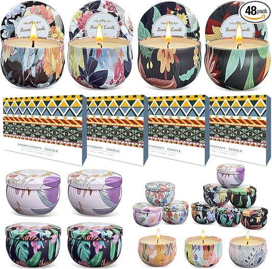 48 Packs Scented Candles Gift Set, Fragrances Candle for Women, 2.5 OZ Portable Jar Candle for for Spa, Yoga, Bath, Aromatherapy, Stress Relief, Floral Pattern