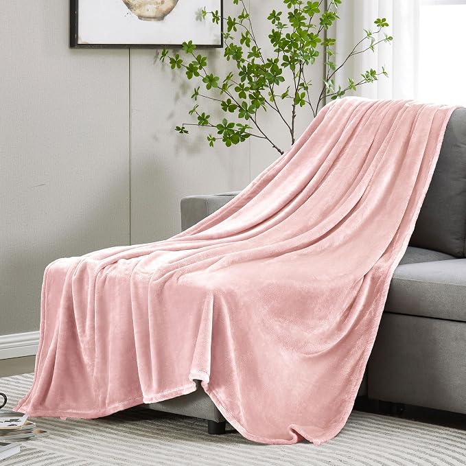 DREAMNINE Oversized Soft Plush Fleece Throw Blanket Twin Size 60" x 80", Decorative Large Solid Lightweight Fluffy Velvet Bed Blankets, Big Cute Cozy Accent Shag Fuzzy Flannel Blanket for Bedroom,Pink