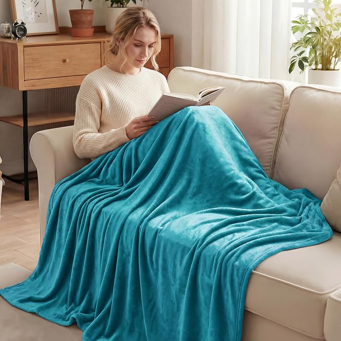 Exclusivo Mezcla Soft Large Fleece Throw Blanket for Couch, Teal | 50x70 Inches, Double-Sided Brushed Flannel, Lightweight Plush Cozy Blanket for Home Decor, All Season, Machine Washable
