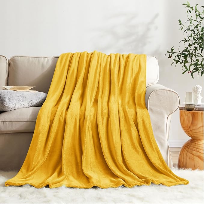 KMUSET Fleece Blanket Twin Size Honey Yellow Lightweight Super Soft Cozy Fuzzy Bed Blankets Microfiber Factory Shop