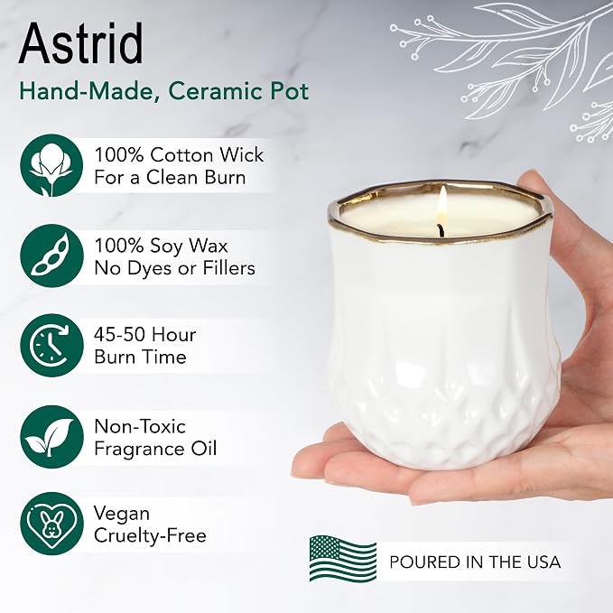 Hyggelight - The Growing Candle, Sandalwood & Vanilla Scented, 9oz Ceramic Pot, Aromatherapy Candles for Home, 100% Soy, Astrid