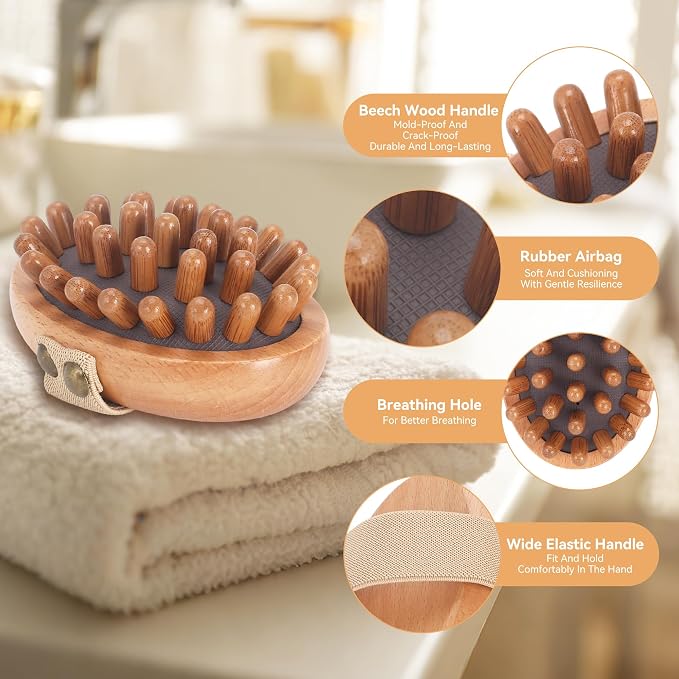 DEBETOOL Wood Therapy Massage Tools - 2-Pack Wooden Meridian Massage Brush for Cellulite, Lymphatic, Drainage, Massage Brush for Belly Muscle Pain Relief & Body Shaping