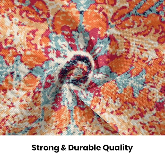 AEIOAE Boho Pillow Covers 18x18 Inch Set of 2,Carpet Pattern Throw Pillows Case,Orange Blue Ethnic Design Outdoor Decorative Square Linen Farmhouse Decor Cushion Covers for Home Sofa Bed Couch