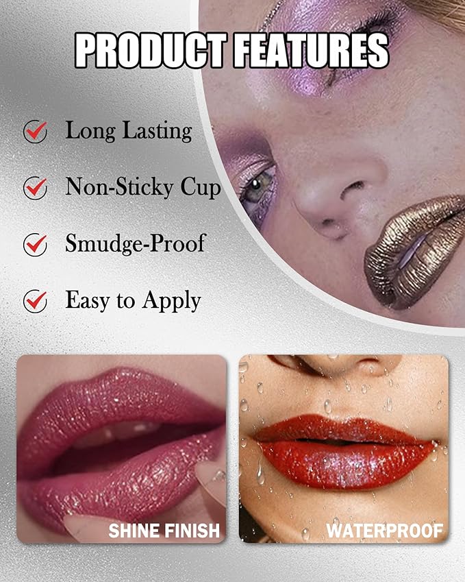 Diamond Glitter Matte Lipstick,Long Lasting Waterproof Pink Metallic Sparkling High Pigment Non-Stick Lip Stain Tint Lip Gloss,Full-coverage Lipgloss,Christmas Lip Makeup Gift for Women Girl-02