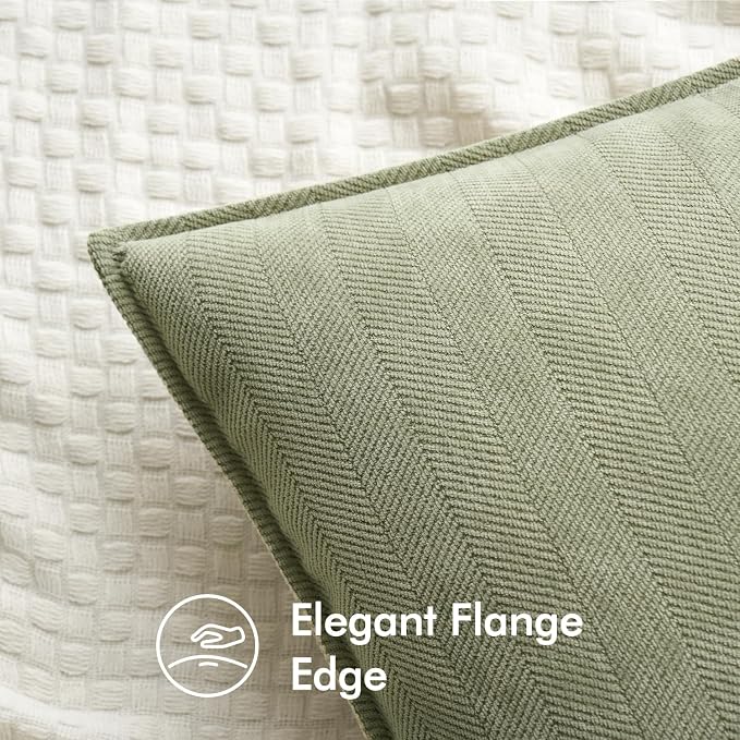 MIULEE Pack of 2 Sage Green Decorative Chenille Pillow Covers 18x18 Inch | Soft Couch Throw Pillows,Farmhouse Cushion Covers with Elegant Design for Sofa,Bedroom,Living Room,Spring Home Decor