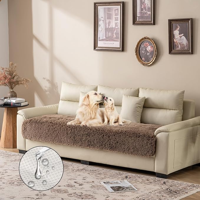 Dogs/Cats Bed Mats, Dog Pad Washable Removable Couch Cover with Anti-Slip Back, Plush Long Fur Mat, Perfect for Small, Medium and Large Dogs.(Brown, 30"x90")