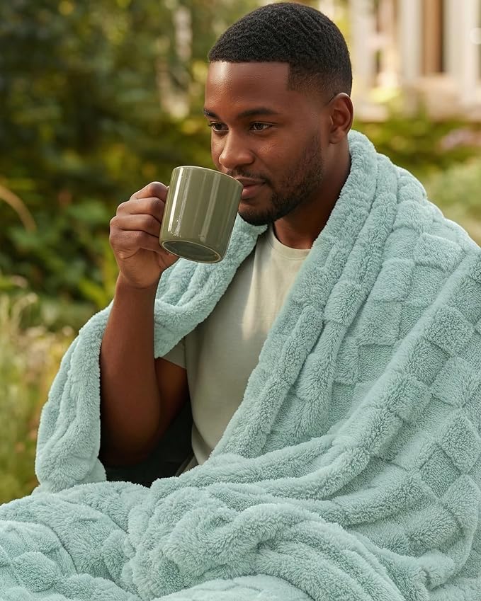 Utopia Bedding Plush Checkered Fleece Blanket Sage Green Throw (50x60 Inch) | Soft, Cozy, Couch, Bed, Home Decor, Travel Friendly, Throws, Gift for Women and Men