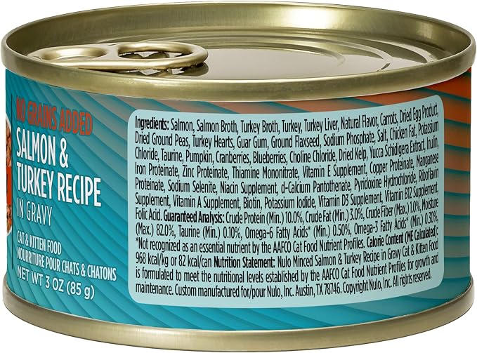Nulo Freestyle Grain-Free Minced Wet Canned Food for Cats and Kittens, Salmon & Turkey, 3 Ounce, 24 Cans