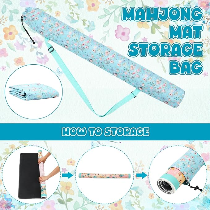 Shinylin 35 Inch Mahjong Mat Carrying Bag with Strap, Printed Drawstring Mahjong Holder Bag Outdoor Travel Canvas Storage for Board Games, Yoga Mats, Tripod