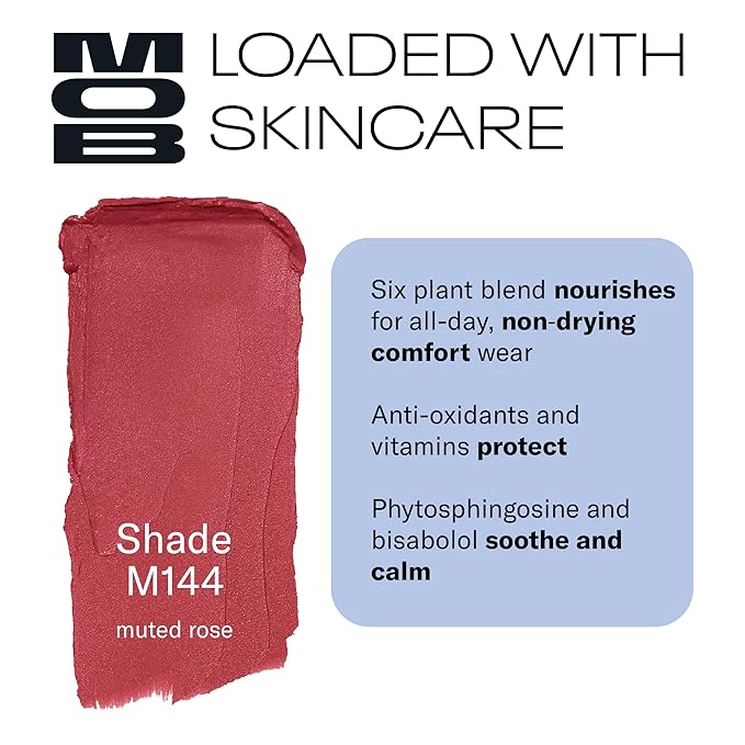 MOB Beauty Soft Matte Lipstick M144 – Muted Rose | Weightless, One-Swipe Color Infused with Skincare | Vegan, Silicone-Free, Cruelty-Free Formula in a Biodegradable Capsule