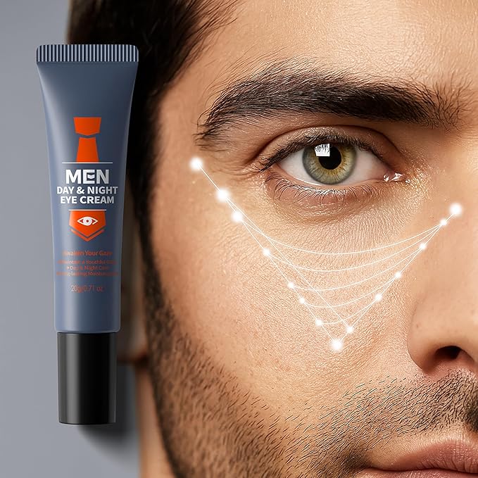 Men Day & Night Eye Cream, Men's Under Eye Cream For Puffy Eyes & Dark Circles Treatment, Firming, Soften Fine Lines, Day & Night Care Long-Lasting Moisturizing Eye Cream for Men, 0.71 Fl. Oz.