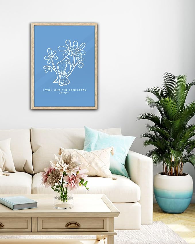EcoHest 12x16 in John 14:16 I Will Send The Comforter Christian Wall Art | Natural Oak Wood Frame，Canvas Wall Art, Bible Verse Holy Spirit Floral Decor for Bedroom, Living Room, Office, Church, 1Pack