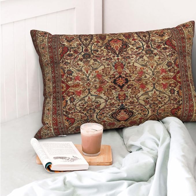 17th Century Turkish Lavar Kirman Southeast Persian Rug Pillow Covers Lumbar Throw Pillowcase 12x20 Inch Couch Cushion Cover for Home Decor Living Room Bedroom College Dorm Bed Car Sofa
