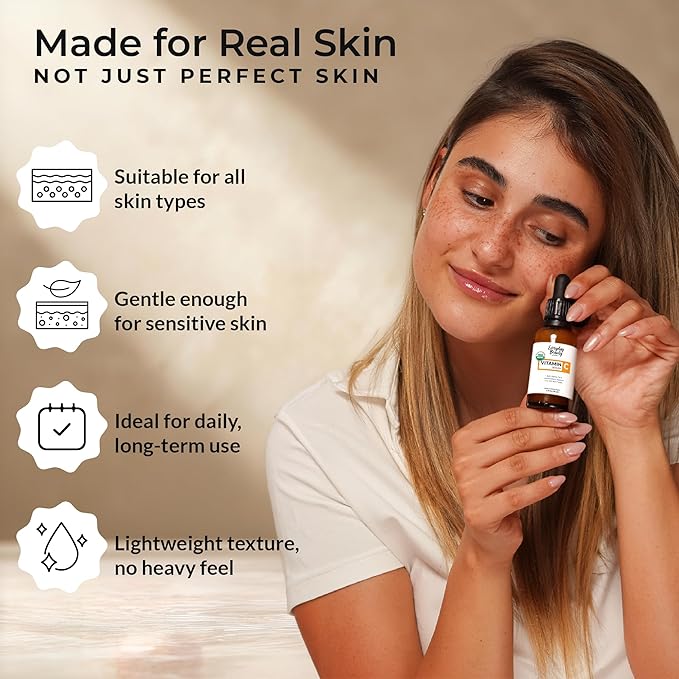 Organic Vitamin C Serum for Face - USDA Certified Facial Serum - Anti Aging For Fine Lines & Wrinkles - Potent Botanical Ingredients & Non GMO - 1 Fl Oz Glass Bottle & Dropper