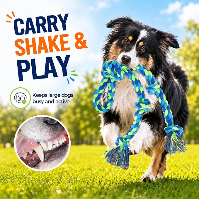 Tough Dog Rope Toys for Aggressive Chewers, Tough Tug of War Dog Toys for Large, Medium & Small Dogs – 5 Pack Including 2 Ropes & 3 Supplies