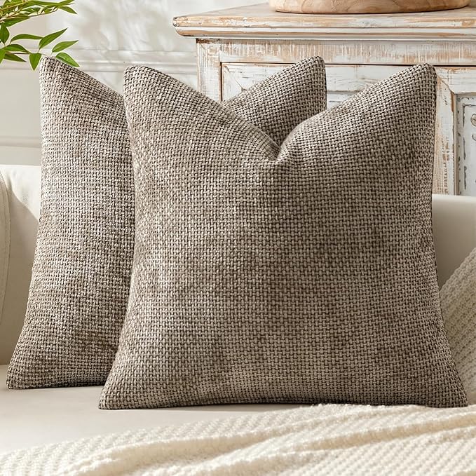 MIULEE Decorative Couch Throw Pillow Covers 22x22 Inch Neutral Khaki 2 Pack | Modern Boho Accent, Soft Chenille Pillow Covers, Farmhouse Cushion Cases for Home Decor Bed Sofa Living Room