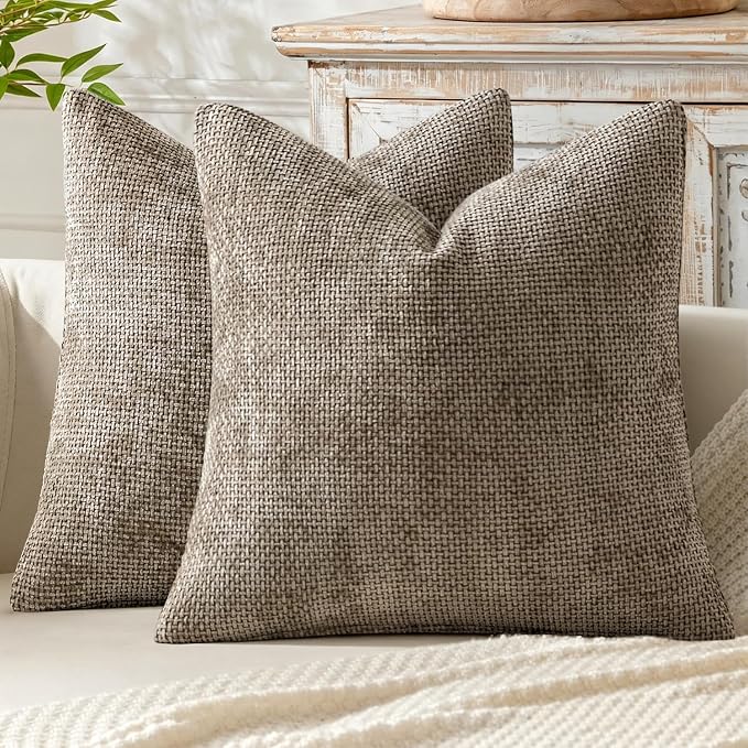 MIULEE Decorative Couch Throw Pillow Covers 20x20 Inch Neutral Khaki 2 Pack | Modern Boho Accent, Soft Chenille Pillow Covers, Farmhouse Cushion Cases for Home Decor Bed Sofa Living Room