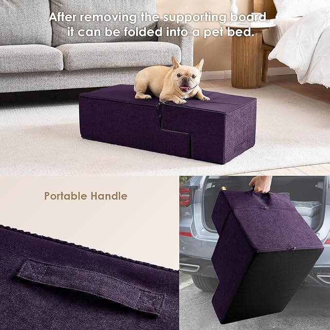 EHEYCIGA Dog Stairs for Bed 20" H, 4-Step Extra Wide Dog Steps, Purple | Pet Steps for Small Dogs and Cats for High Bed, Non-Slip Balanced Pet Ramp Indoor