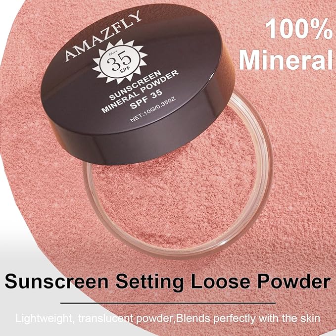Mineral Powder Blush, SPF 35, Talc-Free Lightweight Loose Powder for a Natural Glow & Shimmer Finish - Medium Coverage, Skin-improving (#07 Shine Rose Blush Makeup)