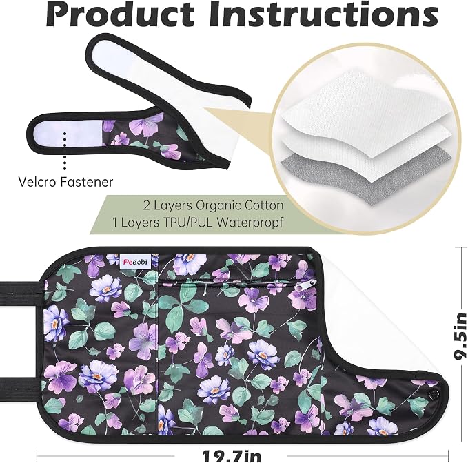 2 Pack Castor Oil Pack Wrap, Organic Cotton for Liver Detox, Reusable Compress Highly Absorbent Anti Oil Leak, Multiflora Rose (Oil Not Included)