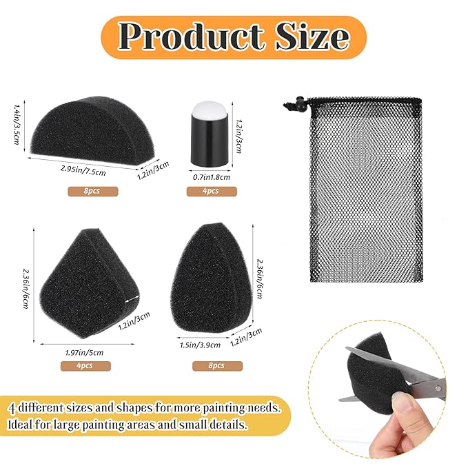 24 Piece Face Paint Sponges Black Body Paint Sponge Set High Density Petal Painting Sponges Face Painting Supplies with Storage Bag for Art Work(4 Styles)