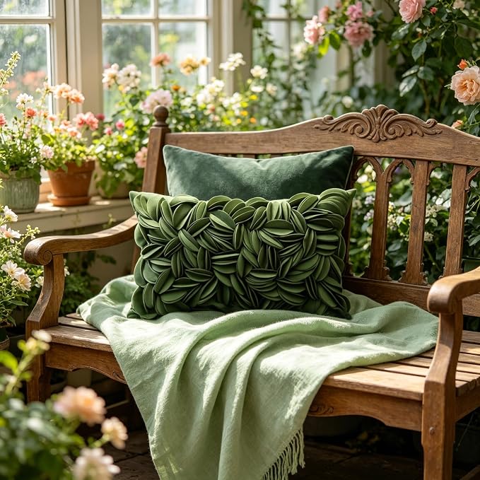 KINGROSE 3D Flower Throw Pillow Cover Solid Decorative Accent Pillow Case Soft Cushion Cover for Sofa Couch Chair Bed 12 x 20 Inches Grass Green