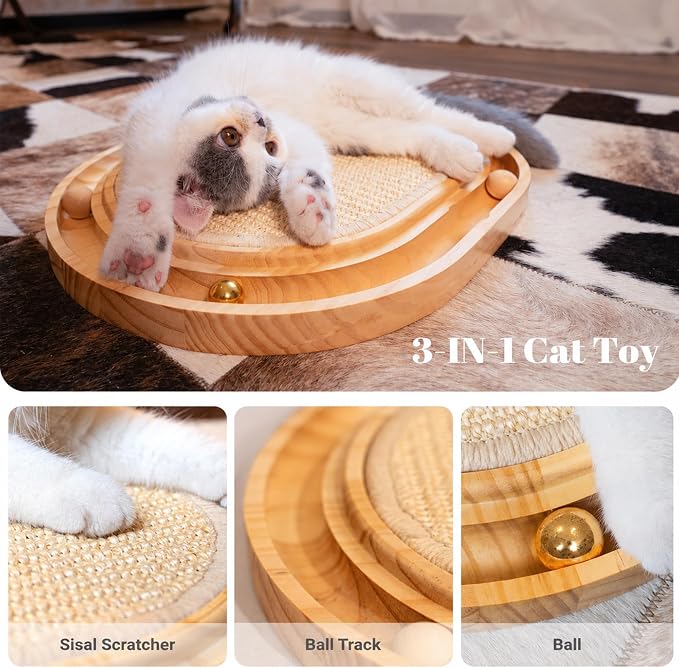 CHEERHOME PETS Sisal Cat Scratcher Pad, Wooden Interactive Cat Puzzle Toy