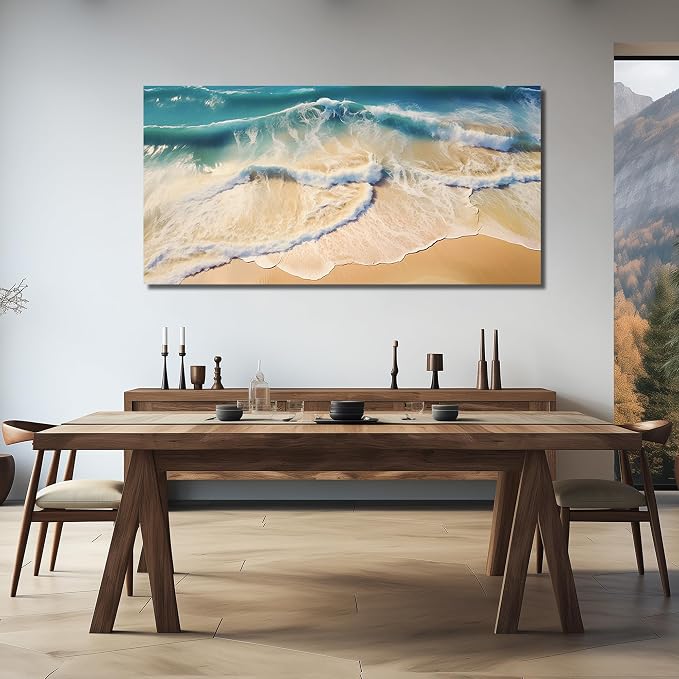 DNIEOTU Large Beach Wall Art for Living Room, Ocean Waves Canvas Wall-Decor for Bedroom, Landscape Picture Prints for Hallway Office, Size 59 x 29 Inches