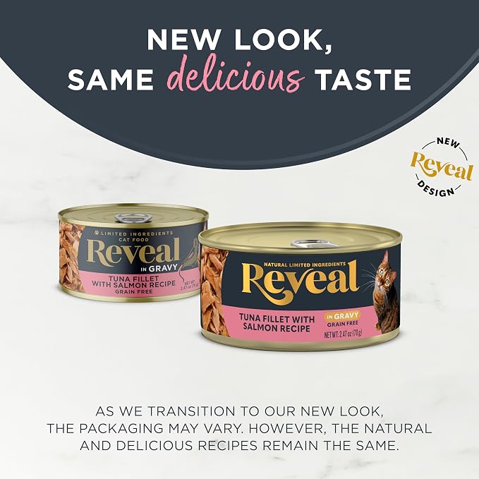 Reveal - Grain Free | Wet Canned Cat Food | 2.47oz - Premium Nutrition,100% Natural,No Additives,and Limited Ingredients (Tuna with Salmon in Gravy),(Pack of 48)