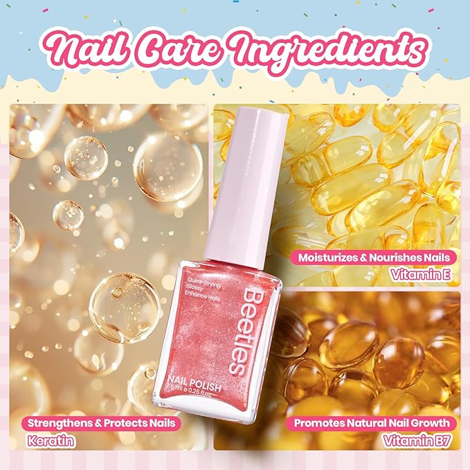 Beetles Spring Nail Polish Set - Candy Galaxy, 6 Colors Pastel Pearl Glitter Nail Polish Quick Dry Set, 7.5ml/0.25 Fl Oz Spring Nails Art, Long Lasting Shine DIY Manicure Easter Nails Gift for Her