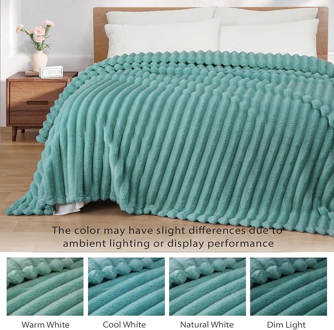 Exclusivo Mezcla Striped Twin Size Fleece Blanket for Bed, Couch, 60"x80" | Soft Breathable Cozy Bed Blankets, Lightweight Plush Fluffy Fuzzy Jacquard Decorative Blankets