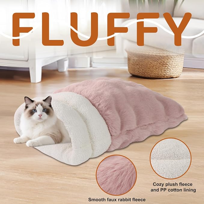 3 in 1 Semi-Enclosed Self Warming Burrow Cat Bed Sleeping Cave | Keep Warming, Machine Washable, Easy to Clean, Soft & Comfortable, Pet Beds fo Cats & Dogs, Cozy Privacy Nook