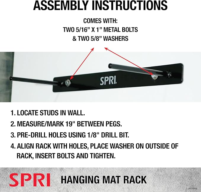 SPRI Hanging Exercise Mats for Gyms, Closed-Cell Foam Yoga & Fitness Mats with Grommets, Thick Workout Mats for Studios & Group Fitness Classes, Wall Rack Mat Holder Storage, Black