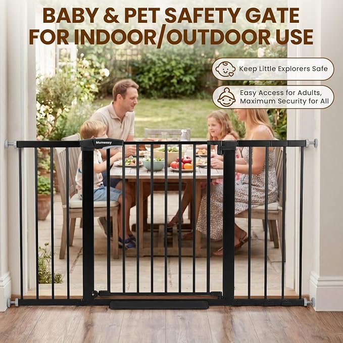 Mumeasy 29.7-54.2" Baby Gate for Stairs, Pressure Mounted Dog Gate for Doorways, Extra Wide Walk Thru Safety Pet Gate for Doors with Auto Close, Easy Install Child Gate for Hallway Indoor House, Black