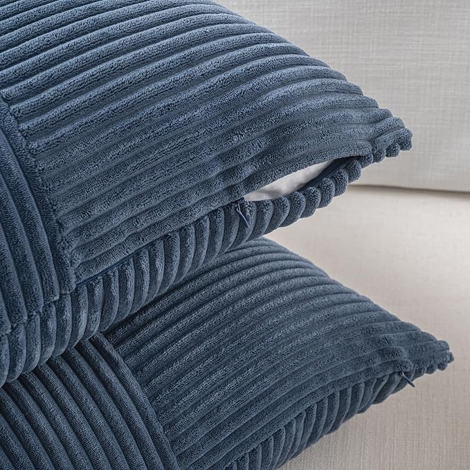 Fancy Homi Dusty Blue Decorative Throw Pillow Covers 20x20 Inch for Living Room Couch Bed Sofa, Rustic Farmhouse Boho Home Decor, Soft Corss Corduroy Patchwork Accent Cushion Case 50x50 cm