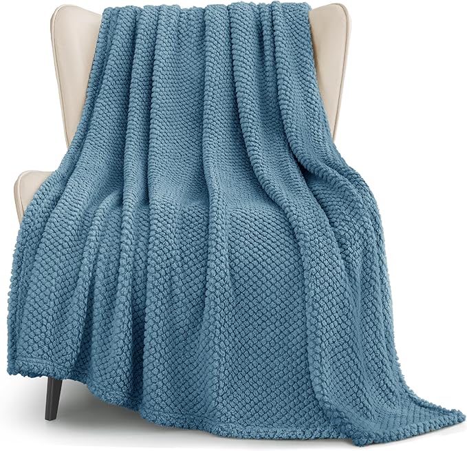 Whale Flotilla Extra Large Soft Fleece Throw Blanket for Couch | 50x70 Inch, Slate Blue, Suitable for Sofa Chair Bed, Fluffy Fuzzy Jacquard Blankets for All Season, Lightweight and Cozy