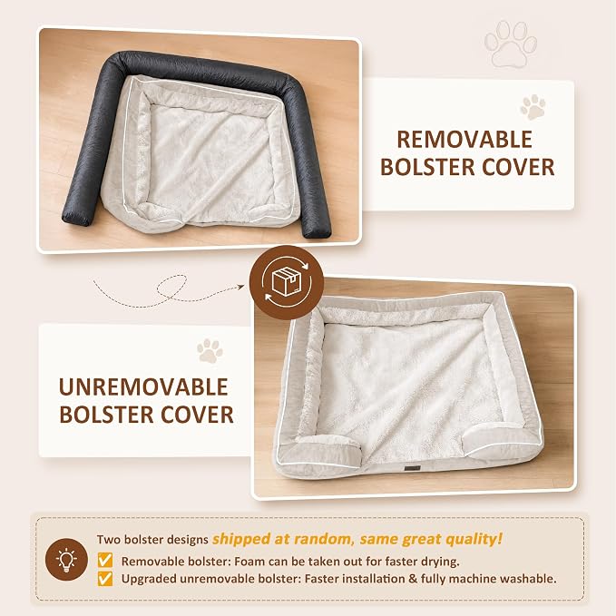 Comfort Expression Waterproof Orthopedic Dog Beds for Extra Large Dog | Supportive Egg Crate Foam X-Large Pet Bed with Removable Bolster, Dog Couch with Washable Cover & Non-Slip Bottom, 48x30 Inch