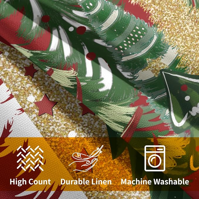 Kawani Christmas Red Throw Pillow Covers 20x20 Inches, Set of 2 Gold Green Xmas Trees Holiday Decor Square Pillowcase Cotton Linen Cushion Covers for Sofa Living Room Couch Bedding