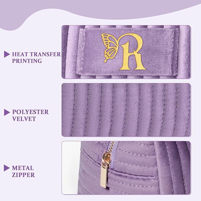 COSHAYSOO Sister Birthday Gifts for Women Best Friend Bestie Friendship Fashion Makeup Bag Make Up Cosmetic Pouch Travel Size Toiletries Skin Care Essentials Organizer Purple Velvet Initial Letter R
