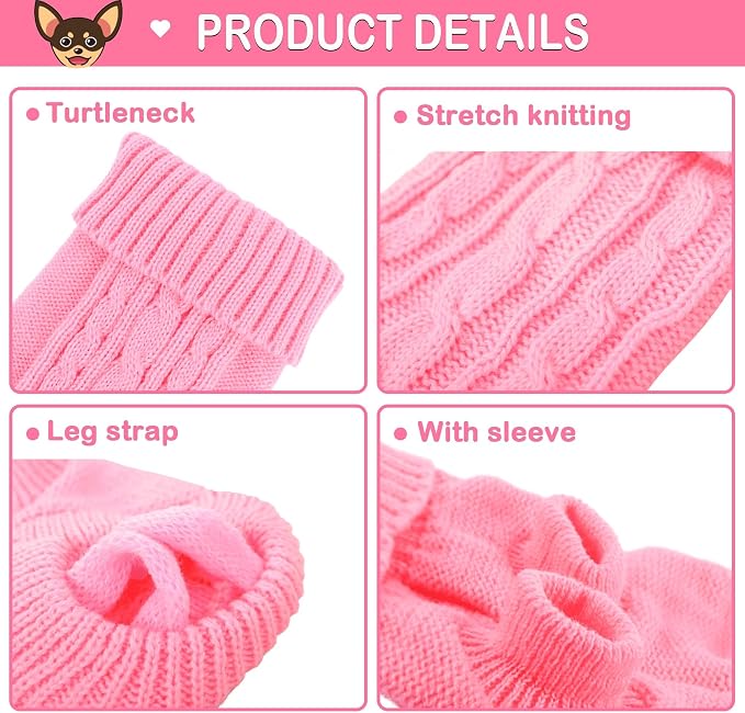 2 Pack Dog Sweaters for Small Dogs, Chihuahua Yorkie Sweater, Dog Clothes for Small Dogs, Winter Warm Pullover Clothing, Pet Cat Cold Weather Puppy Clothes Outfits M