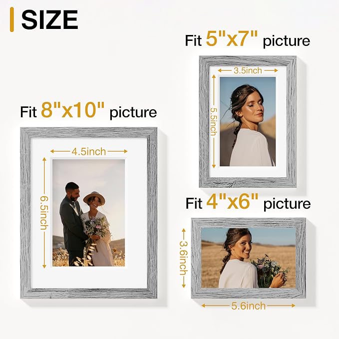 Vittanly 15 Pack Picture Frames Collage Wall Decor, Wall/Tabletop Display | Grey, Multi-Size Gallery Wall Frame Set: 3pcs 8x10, 6pcs 5x7, 6pcs 4x6. Picture Frame Set for Family
