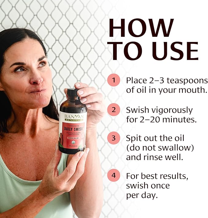 Banyan Botanicals Cinnamon Daily Swish – Organic Ayurvedic Pulling Oil with Coconut Oil – Mouthwash for Fresh Breath and Sparkling Oral Health* – 24 oz – Non GMO Sustainably Sourced Vegan
