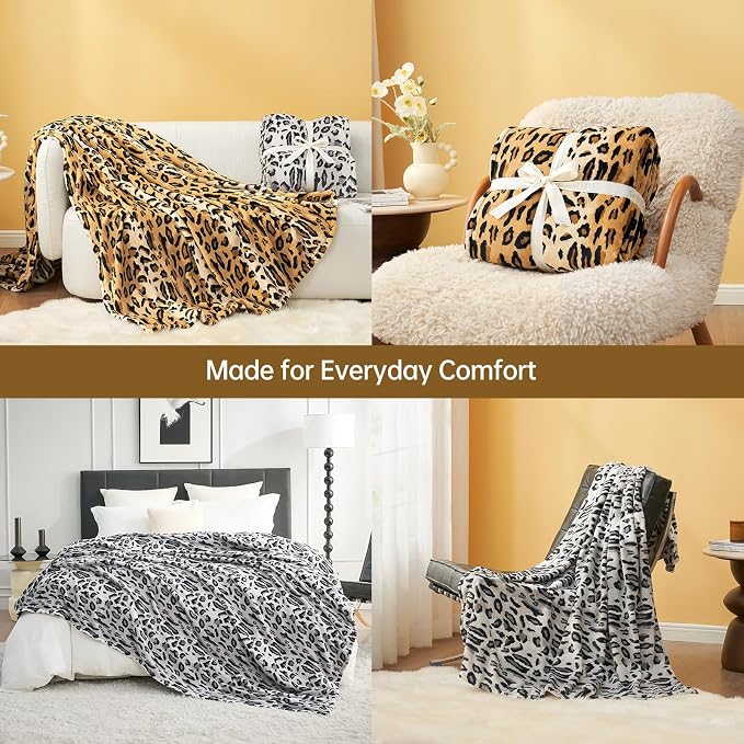 Cozy Bliss Leopard Print Fuzzy Blanket Throw for Bed & Couch - Thick Soft Warm Fleece Blankets for Room Decor, for Kids, Women Men Girls, Brown Cheetah 90"*108"