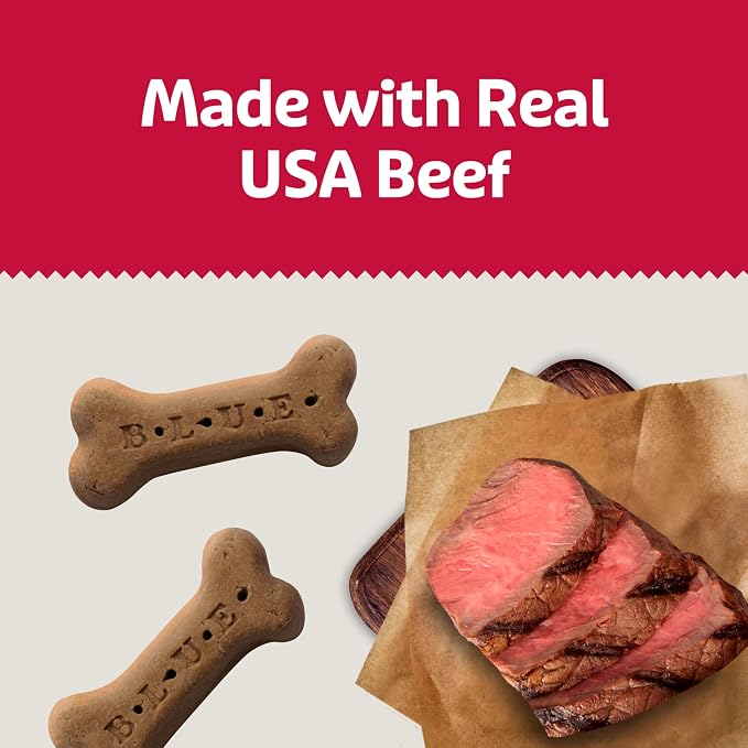 Blue Buffalo Bones Beef Large Dog Biscuits, 16 oz, 4 ct | Real Beef First, Classic Bone-Shaped Biscuit, No BHA, Meat & Bone Meal, or Artificial Preservatives