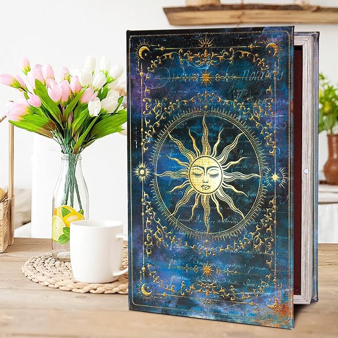Celestial Sun Tarot Card Box – Vintage Magic Book Style Storage | With Magnetic Closure, Witchy Keepsake for Crystals, Jewelry & Divination Tools, Gothic Altar Decor, Bohemian Home