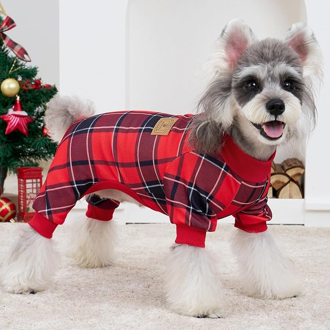 XPUDAC 4 Pack Plaid Dog Pajamas Outfits Cozy Doggy Clothes for Medium Large Dogs Girl Boy Puppy Onesie for Christmas Pet Pjs Jammies, 4XL