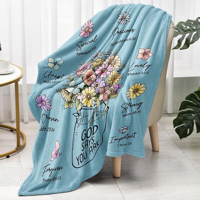 Christian Birthday Gifts for Women, Light blue Christian Blanket 60''x 50'' | Religious Gifts for Women, Spiritual Baptism Gifts for Sister, Mom, Daughter, Grandma,Girls, Soft Throw Blankets