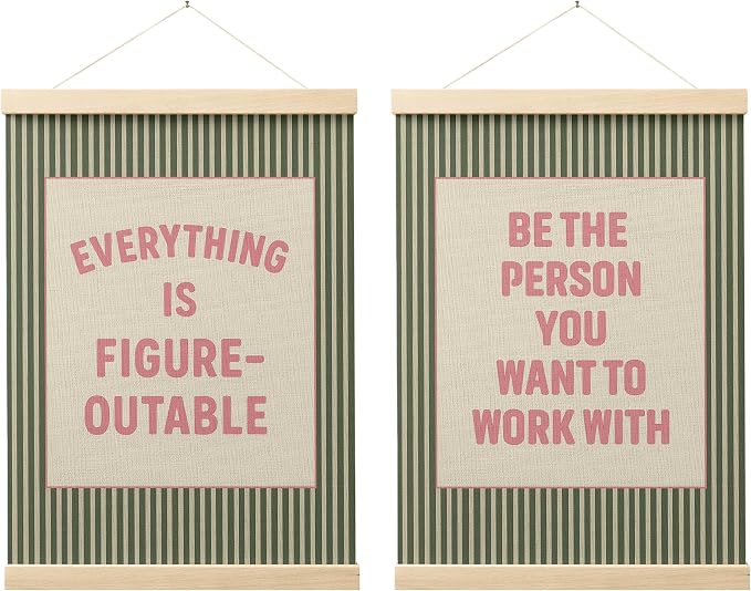 FGFK Positive Affirmations Wall Art Poster Hanger Frame 12x16 Inch,Set of 2 | Pink and Green Motivational Inspirational Quotes Canvas Prints Framed Wall Decor for Home Office Workplace Classroom